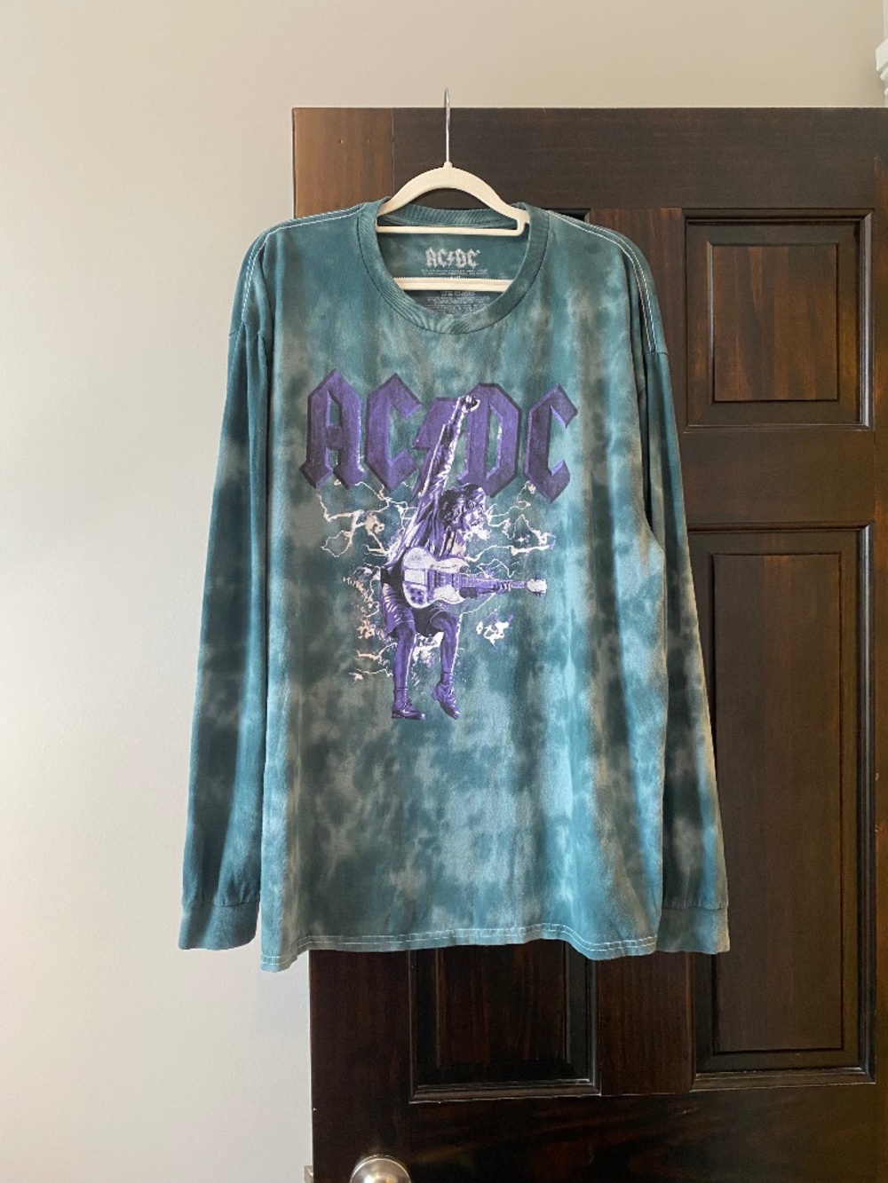 AC/DC Long Sleeve Graphic Band T-Shirt LG Tie Dye Green Purple Rock Tee